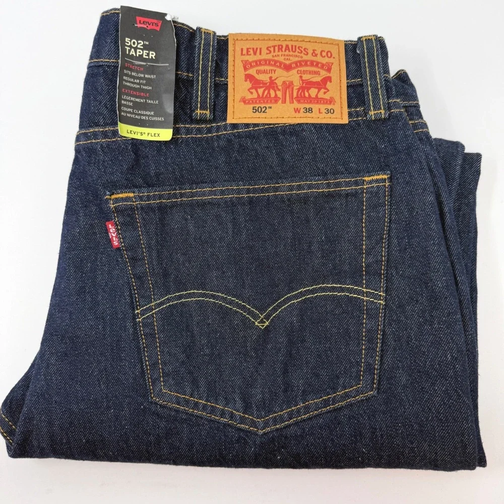Levis 502 Taper Mens Jeans 38x29 Indigo Blue Flex Stretch Denim 29507-0001 NEW